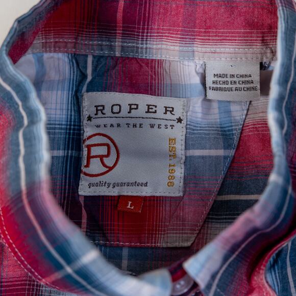 Roper Short Sleeve Plaid Button Up Mens Size L - Picture 3 of 10